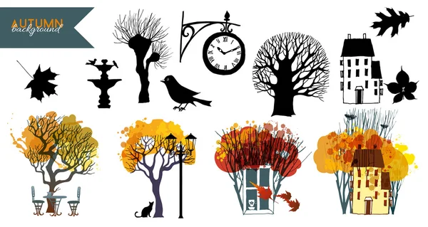 Set of autumn city background — Stock Vector