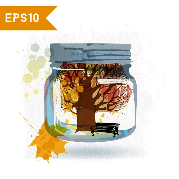 Jarro de vidro aquarela de outono — Vetor de Stock