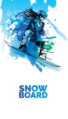 Beyaz ve mavi renklerde Snowboarder