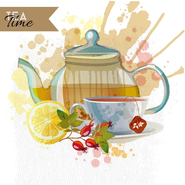Watercolor vector background of tea — Stock Vector
