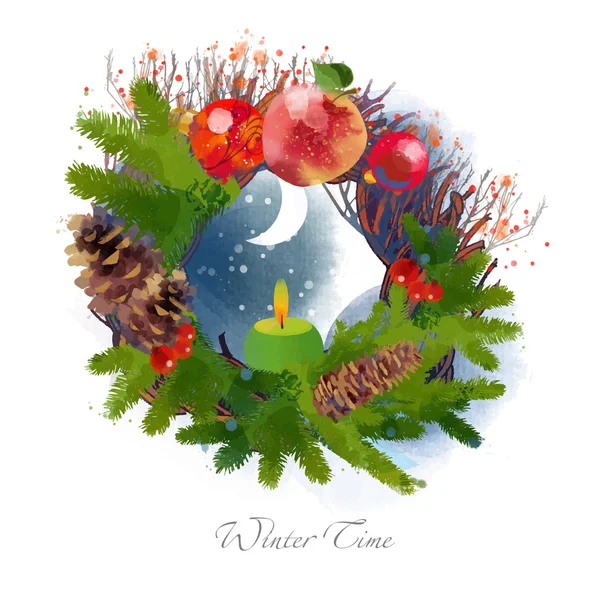 Watercolor Christmas wreath — Stock Vector