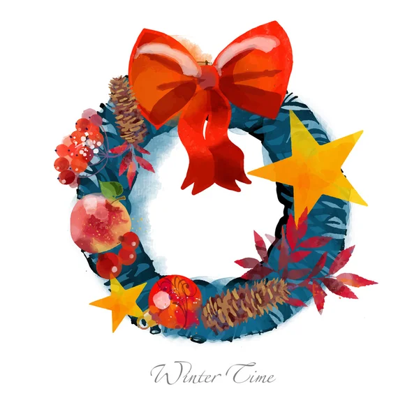 Watercolor Christmas wreath — Stock Vector