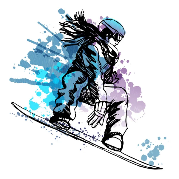 Snowboarder tegen witte achtergrond — Stockvector