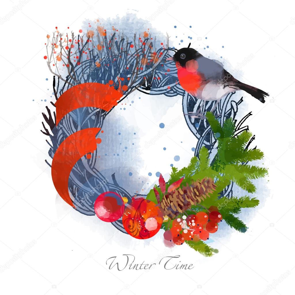 Watercolor Christmas wreath