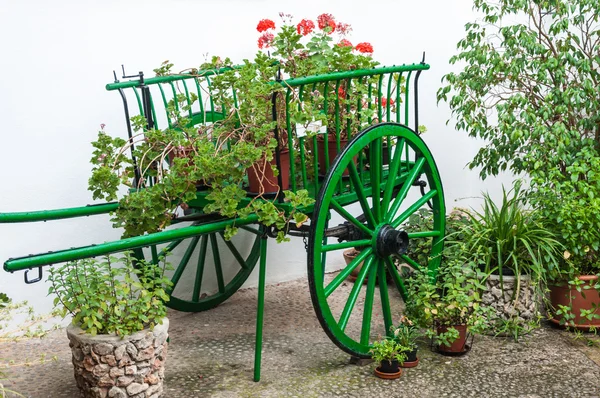 Bir vagon ve bitkiler ile bahçesinde