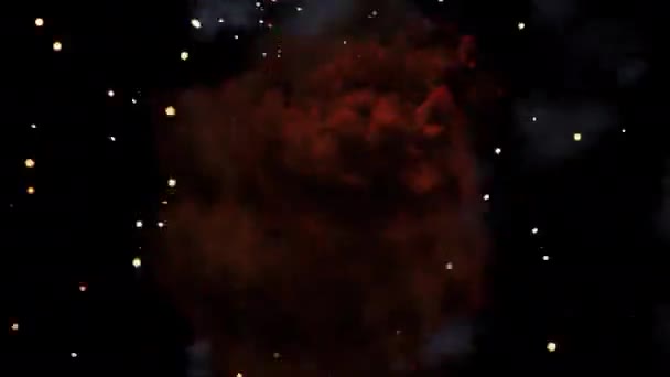 灰色のスモックがアルファチャンネルによって隔離された中央に移動する灰色の煙とインフェルノバースト赤い炎 透明な背景 ProresコーデックでQuicktime解像度 3840X2160ピクセル フレームレート 30Fps — ストック動画
