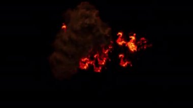 Alfa kanalı (şeffaf arkaplan) ProRes kod çözümü 4K 30fps ile QuickTime (şeffaf arkaplan) ile izole edilmiş gri ve siyah duman ile ekranın ortasında alevler