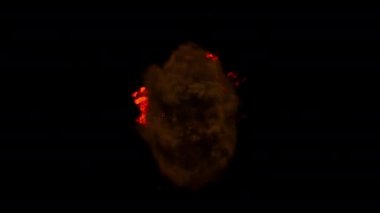 Ekranın ortasında, Alfa kanalı tarafından izole edilen havai fişek efektleriyle birlikte ağır gri dumanla birlikte cehennem patlaması meydana geldi: ProRes Kod Çözünürlüğü 4K 30fps ile QuickTime