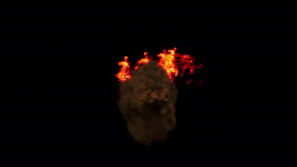 Inferno Platzt Rote Feuerflamme Der Bildschirmmitte Grauer Und Schwarzer Rauch — Stockvideo