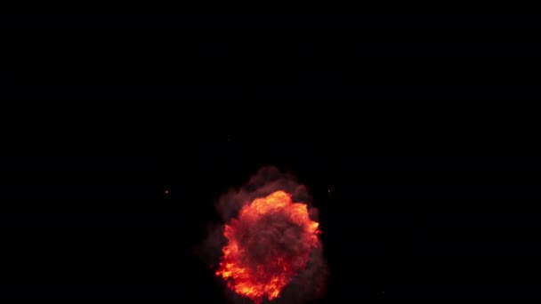 Hatalmas Robbanás Hatalmas Lángok Tűz Sűrű Szürke Füst Emelkedik Tetejére — Stock videók