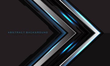 Metin tasarımı modern fütüristik teknoloji arka plan illüstrasyonu ile gri boş alan üzerinde soyut gümüş renkli siyah devre mavi ışık oku yönü.