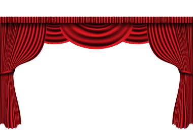 Klasik beyaz vektör illüstrasyonunda gerçekçi kırmızı perde sahnesi.