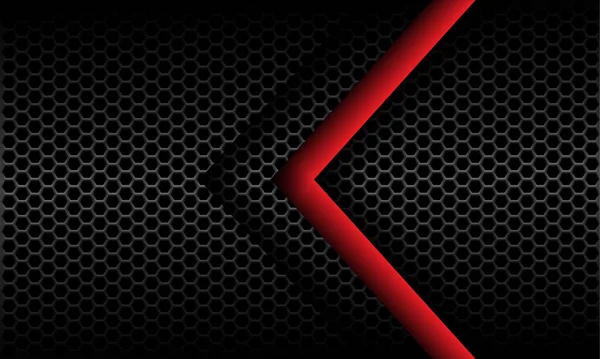 Koyu gri metalik altıgen ağ desenli modern fütüristik arkaplan çizimi üzerinde soyut kırmızı ok yönü.