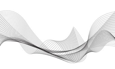 Beyaz tasarım üzerinde soyut siyah çizgi dalga eğrisi modern teknoloji arka plan çizimi.