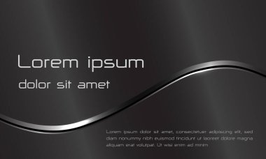 Metin tasarımı modern lüks isim kartı illüstrasyonuyla soyut koyu gri metalik siyah çizgi eğrisi.