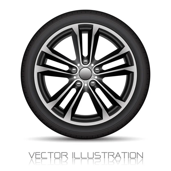 Realistiska Aluminium Hjul Bil Däck Stil Sport Vit Bakgrund Vektor — Stock vektor