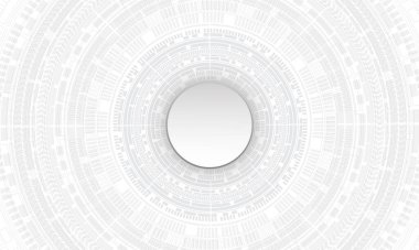 Soyut beyaz teknoloji siber devre dairesi fütüristik vektör arkaplan illüstrasyonu.