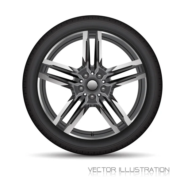Realistic Allow Car Wheel Silver Grey Star Shape Black Tire — Stock Vector