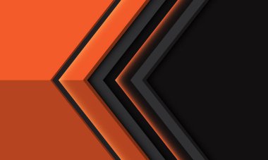 Boş uzay tasarımlı gri metalik üzerinde soyut turuncu ok yönü geometrik modern fütüristik arkaplan çizimi.