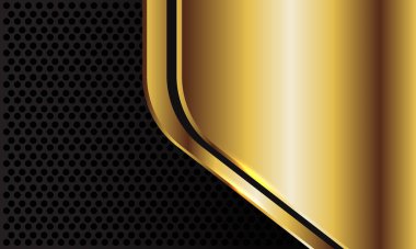Siyah daire örgüsü üzerinde soyut altın tabaka geometrik boşluk modern lüks fütüristik arkaplan çizimi.