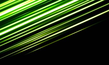 Soyut yeşil çizgi, yüksek hız hareket dinamiğini boş uzay fütüristik teknoloji arkaplan illüstrasyonuyla birlikte boş alanda yakar.