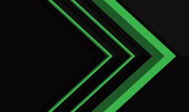 Boş uzay tasarımı ile siyah metalik gölge üzerinde soyut yeşil ok yönü modern fütüristik arkaplan çizimi.