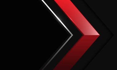 Siyah metalik üzerinde soyut kırmızı gümüş çizgi ok yönü ve boş alan tasarımı modern fütüristik arkaplan çizimi.