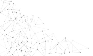 Beyaz üzerine ağ geometrisi ile boş uzay teknolojisi fütüristik arkaplan çizimi arasındaki soyut gri nokta nokta bağlantısı.