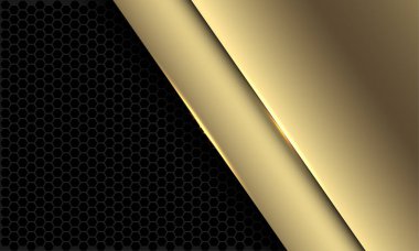 Koyu gri altıgen ağ desenli modern fütüristik arkaplan çizimi üzerinde soyut lüks altın çakışması.
