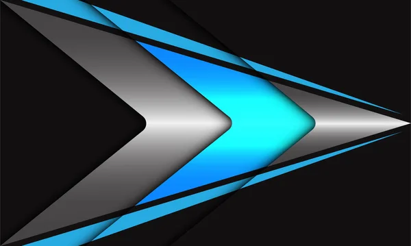Abstrait Bleu Néon Lumière Argent Flèche Direction Vitesse Sur Gris — Image vectorielle
