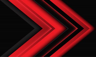 Soyut kırmızı ok gölge yönü koyu gri kıvrımlı desen tasarımı modern geleceksel teknoloji arka plan çizimi.