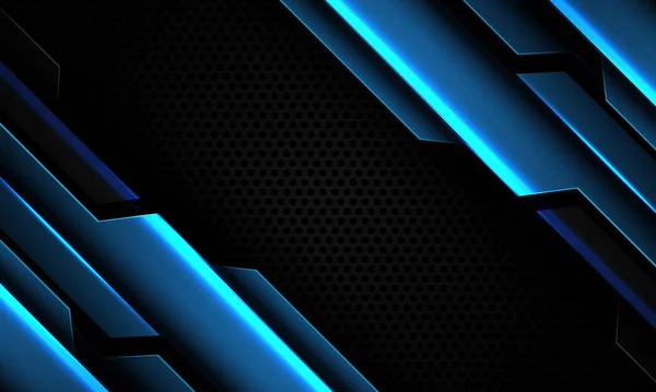 Abstrait Bleu Métallique Cyber Géométrique Slash Sur Noir Cercle Maillage — Image vectorielle