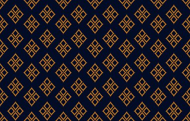 Koyu mavi, renksiz arka plan çizimi üzerinde kumaş desenli turuncu elmas şekli.