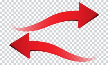 Şeffaf arkaplan işareti vektör illüstrasyonunda kırmızı ok 3B dalga yönü.
