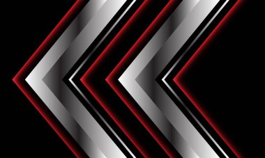 Siyah tasarım üzerine soyut kırmızı gümüş metalik ok yönü modern lüks fütüristik vektör çizimi.