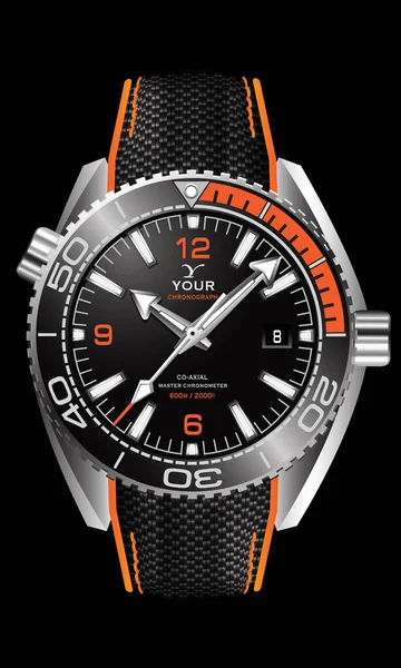 Reloj Realista Esfera Naranja Negro Plateado Con Correa Tela Diseño — Archivo Imágenes Vectoriales