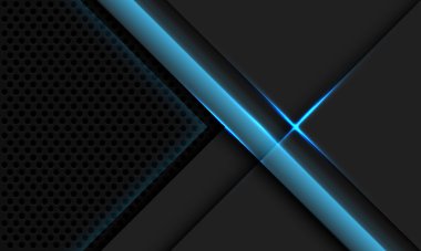 Soyut gri metalik örtüşen mavi ışık dairesi ağı modern lüks fütüristik teknoloji arka plan çizimi.