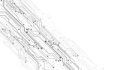 Soyut gri teknoloji devre verileri beyaz tasarım üzerine fütüristik geometrik modern yaratıcı arka plan çizimi.