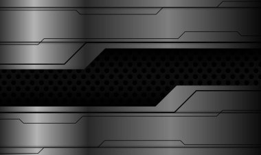 Soyut metalik koyu çember siyah gölge geometri tasarımı modern fütüristik teknoloji arkaplan çizimi.