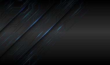 Gri metalik tasarım üzerine soyut siyah çizgi mavi ışık enerjisi siber modern fütüristik teknoloji arkaplan çizimi.