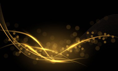 Soyut altın kurdele dalgası eğrisi tasarımı siyah vektör illüstrasyonunda modern lüks.