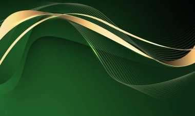 Yeşil tasarım üzerinde soyut dalga altın kurdele eğrisi modern lüks arka plan illüstrasyonu.
