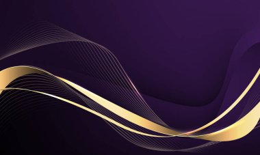 Mor tasarım üzerinde soyut dalga altın kurdele eğrisi modern lüks arka plan illüstrasyonu.