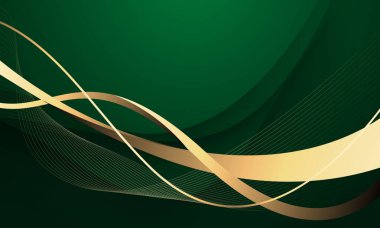 Yeşil arkaplan vektöründeki soyut lüks altın kurdele dalga eğrisi