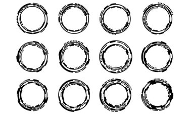 Bilim kurgu siyah daire kullanıcı arayüzü elementleri kümesi teknoloji fütüristik tasarım beyaz arkaplan vektörü üzerinde modern yaratıcı