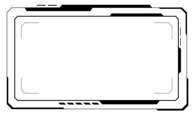 Hud çerçeve siyah kullanıcı arayüzü unsurları tasarlıyor modern teknoloji fütüristik kontrol paneli dijital sanal pencere oyun menüsü beyaz arkaplan vektöründe siber monitöre dokunuyor