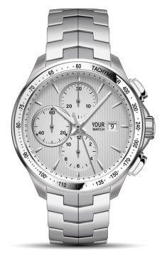 Gerçekçi saat kronografisi paslanmaz çelik tasarımı beyaz arka plan vektöründeki erkekler için lüks moda nesnesi