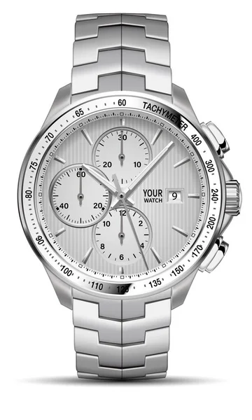 Gerçekçi saat kronografisi paslanmaz çelik tasarımı beyaz arka plan vektöründeki erkekler için lüks moda nesnesi