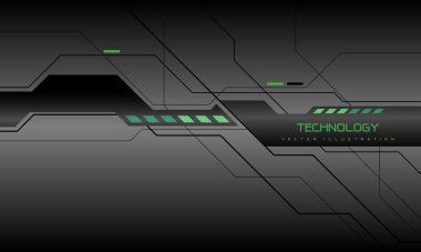 Soyut teknoloji fütürist siyah siber hat yeşil güç gri metalik tasarım modern arkaplan çizimi.