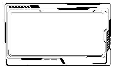 Hud çerçeve siyah kullanıcı arayüzü unsurları tasarlıyor modern teknoloji fütüristik kontrol paneli dijital sanal pencere oyun menüsü beyaz arkaplan vektöründe siber monitöre dokunuyor